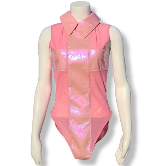 IRON FIST x 24 HOURS Nun Fux Given Mesh Pink Bodysuit M Vinyl Rave Punk Y2K - Picture 4 of 16